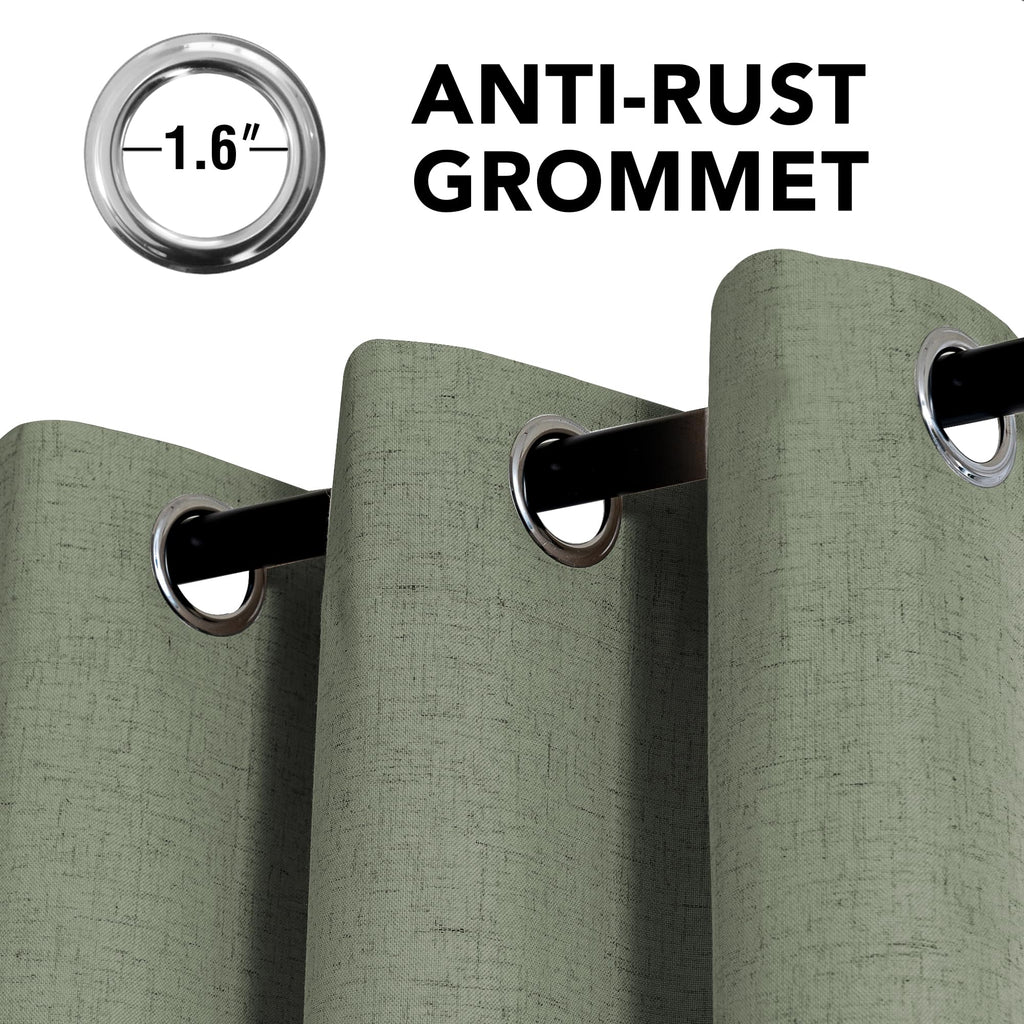 H.VERSAILTEX Linen Curtains 100% Blackout Curtains for Bedroom 102 inch Long Full Light Blocking Nature Linen Blended Window Curtains for Living Room Nickel Grommet (2 Panels, Heathered Dried Sage)