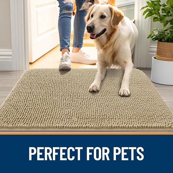 OLANLY Dog Door Mat for Muddy Paws 24x16, Super Absorbent Chenille Mud Mat