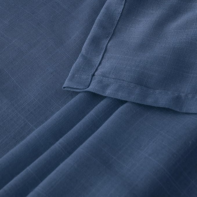 BGment Navy Blue Linen Curtains 54 Inch Length for Short Living Room, Semi Sheer Window Drapes Light Filtering for Bedroom Dining Decor Lightweight with Rod Pocket, 2 Panels Set, Each 42 Inch Wide