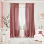 Extra Long Canyon Rose Linen Curtains 120 Inch for Living Room 2 Panels Set Rod Pocket Back Tab Linen Window Drapes Semi Sheer Light Filtering Privacy High Ceiling Drapes for Farmhouse 52x120