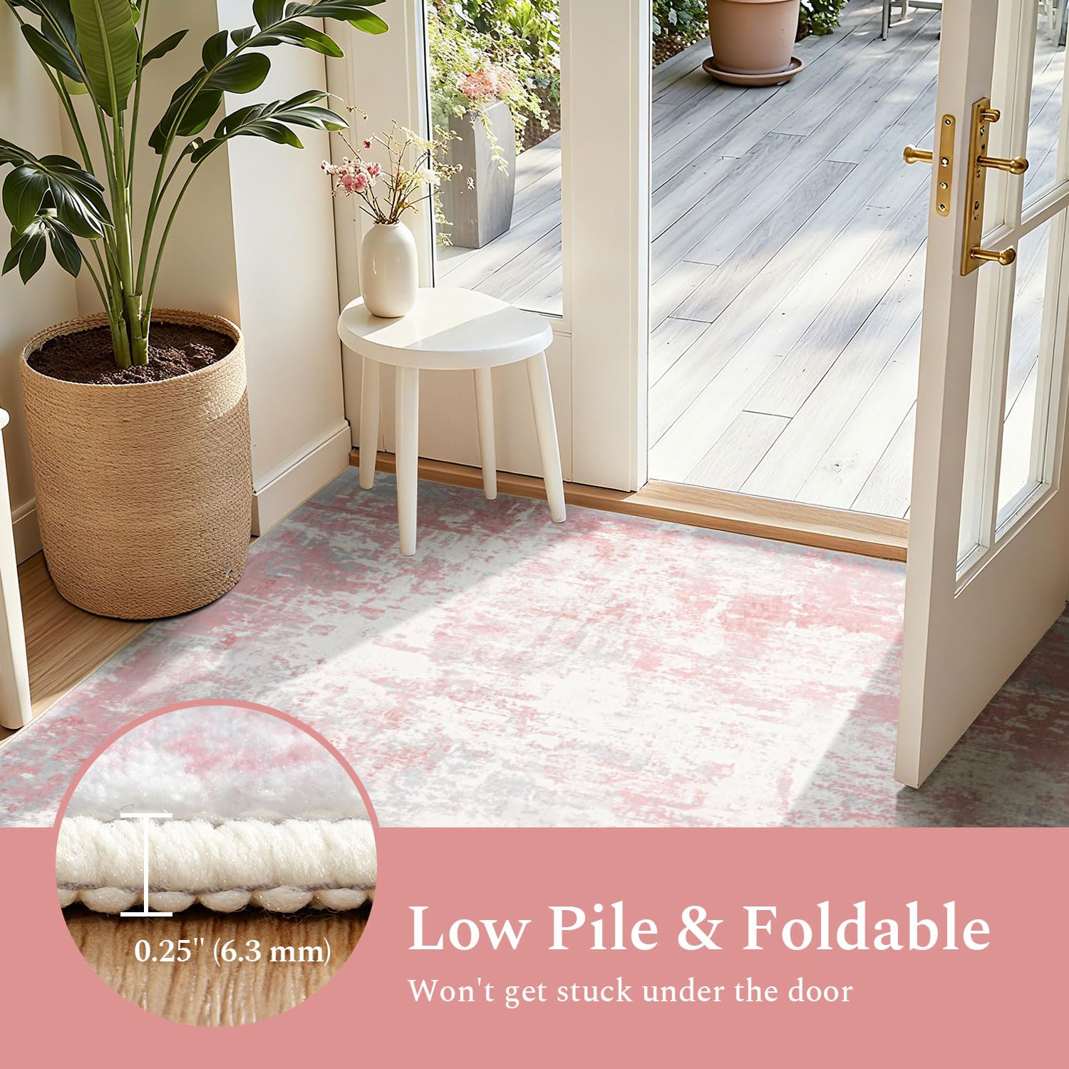 Rugflix 8x10 Area Rugs for Bedroom, Washable Pink Large Rug