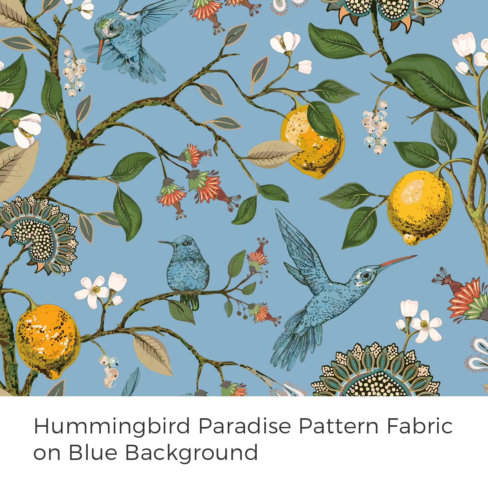 Topfinel Blue Patterned Curtains 2 Pages 96 Inches Long Blackout Heat Block Farmhouse Watercolor Floral Flower Hummingbird Printed Drapes Grommet Window Treatment for Living Room,96 Inch Length