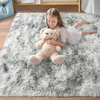 Pionblank 8x10 Rug for Living Room, Fuzzy Plush Large Area Rug, Fluffy Modern Shag Non Slip Soft Furry Carpet for Bedroom Kids Room Nursery Teens Dorm Home Decor, Tie Dye Grey