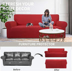 Easy-Going Stretch Oversized Chair Sofa Slipcover 1-Piece Couch Sofa Cover Furniture Protector Soft with Elastic Bottom for Kids Spandex Jacquard Fabric Small Checks Christmas Red