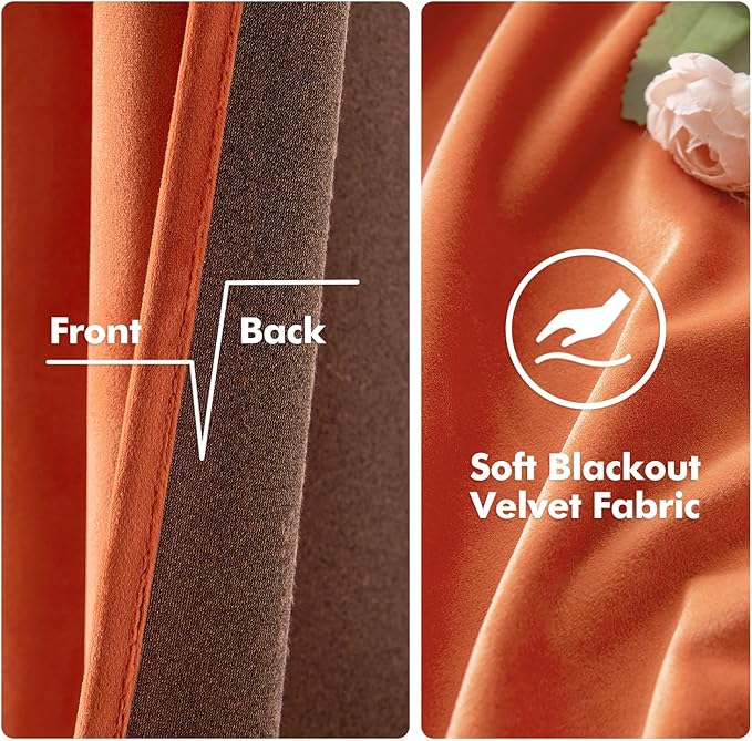 MIULEE Fall Orange Velvet Curtains Terracotta 52 x 90 Inch Length Set of 2