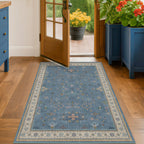 Washable 3x6 Throw Rug for Large Kitchen - Blue Rugs for Entryway Indoor, Bedroom Bedside, Mudroom, Boho Eclectic Modern Décor, Non Slip Low Pile Fade Resistant