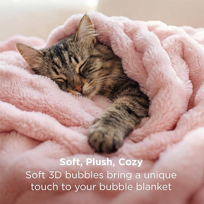 Bedsure 3D Fleece Bubble Blanket for Couch - GentleSoft Pink Throw Blanket for Sofa Bed Room Decor - Luxury Soft Cozy Gifts for Women Girls, Lightweight, All Seasons, Pink, 50"×60"