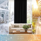 PONY DANCE Blackout Window Curtains - Insulating Against Drafts Drapes Noise Reducing Thermal Insulated Back Tab/Rod Pocket Draperies, 52 x 45-inch Long, Black, Double Panels