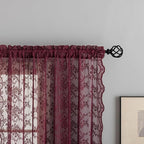 YJ YANJUN Vintage Lace Curtains 108 Inches Long-Victorian Floral Pattern Burgundy Red Sheer Curtain Panels for Living Room Bedroom Farmhouse Wine Winter Voile Window Drapes 52" W x 108" L 2 Panels
