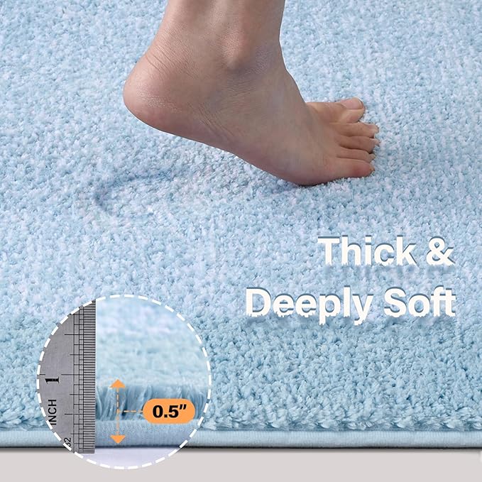 48x24 Long Bathroom Rugs Washable Non Slip, Light Blue Bath Mat for Bathroom Floor Tub, Soft Absorbent Quick Dry Mats for Shower, Bathtub,Home Decor