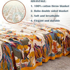 MSGKV Boho Throw Blanket King Size 108" x90'' Cotton Blanket for Bed Spring Decoractive Breathable Throw Blankets Quilt Living Room