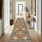 Yamaziot Washable Runner Rug, 2x12 Non-Slip Boho Vintage Hallway Rug Runner with Rubber Backing, Stain Resistant Low Pile Distressed Carpet Runner for Bedroom, Kitchen, Laundry, Entrance