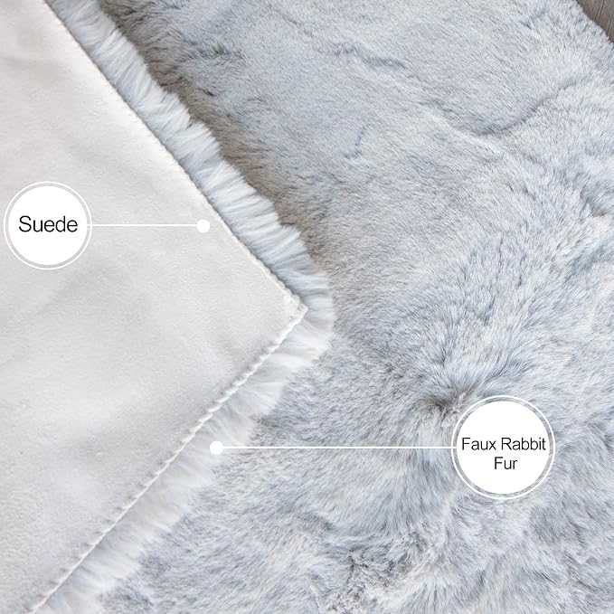 ORINOVA Washable Area Rugs 5x7 Rugs for Living Room Silver Grey Faux Rabbit Fur Rug for Bedroom Faux Sheepskin Rug Teen Room Home Décor