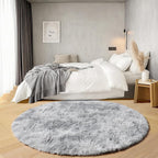 ONASAR Round Rugs 5ft for Bedroom Living Room, Fluffy Tie-Dyed Light Grey Circle Area Rug for Kids Girls Boys Teen, Soft Plush Shaggy Carpet for Nursery Dorm Classroom Playroom Home Decor Aesthetic