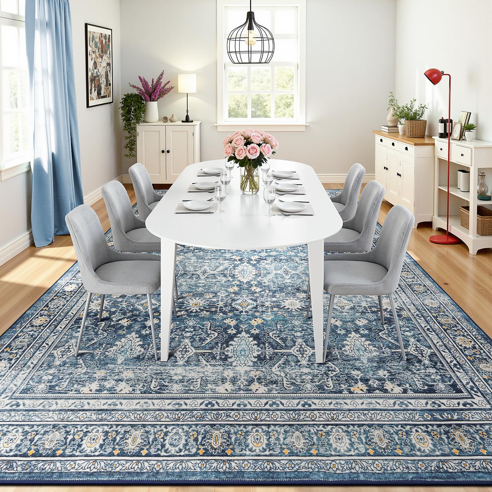 8x10 Area Rugs for Living Room Blue Washable Non-Slip Large Carpet