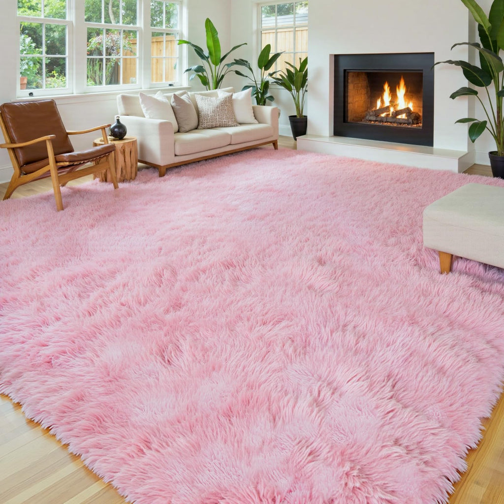 8x10 Area Rugs for Living Room,Pink Large Shaggy Carpet Plush Furry Rug