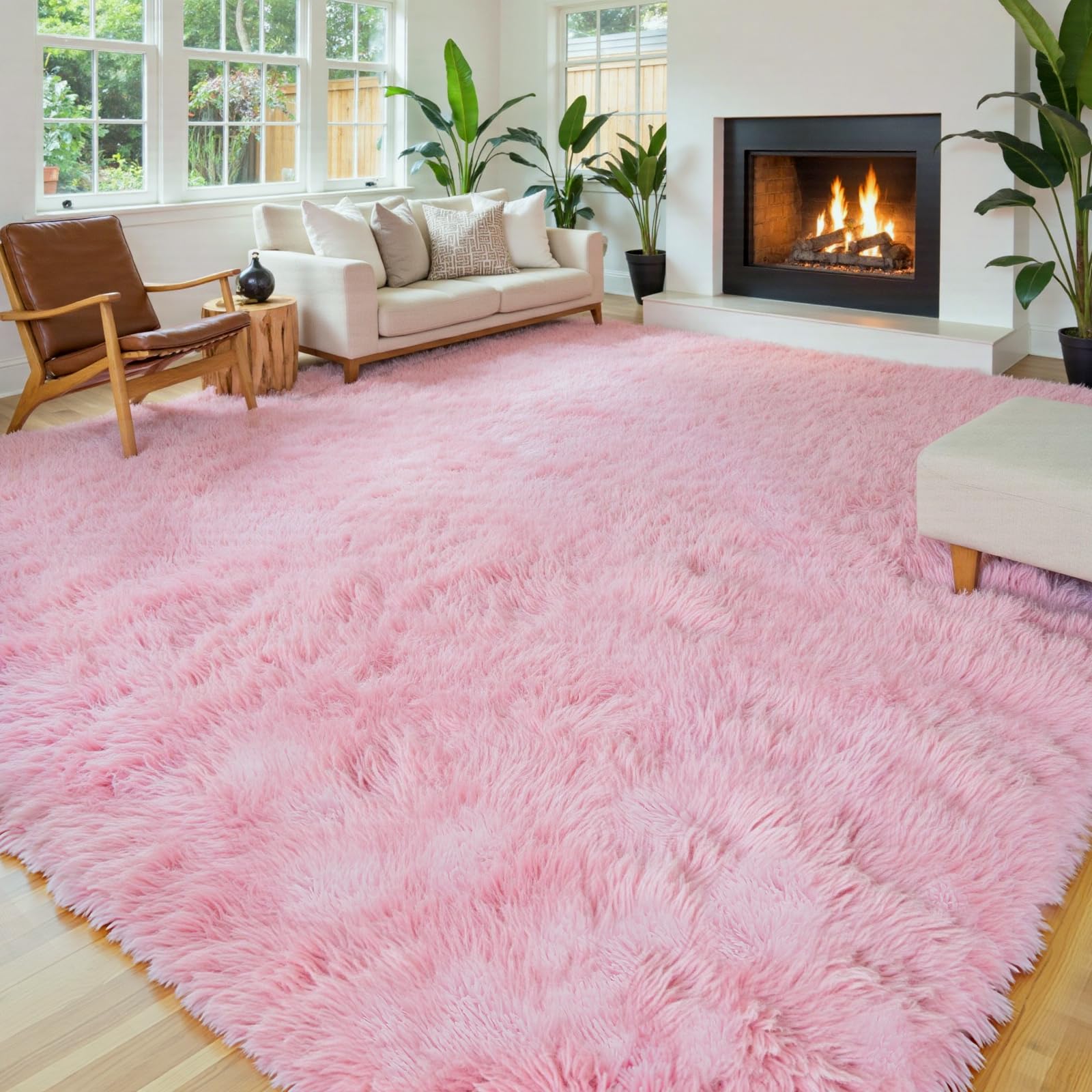 8x10 Area Rugs for Living Room,Pink Large Shaggy Carpet Plush Furry Rug