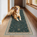 Dark Green Washable Kitchen Runner Rug, 2'6"x8' Wide & Long Non-Slip Rubber Backing Runner for Hallways, Stain Resistant Rugs for Entryway