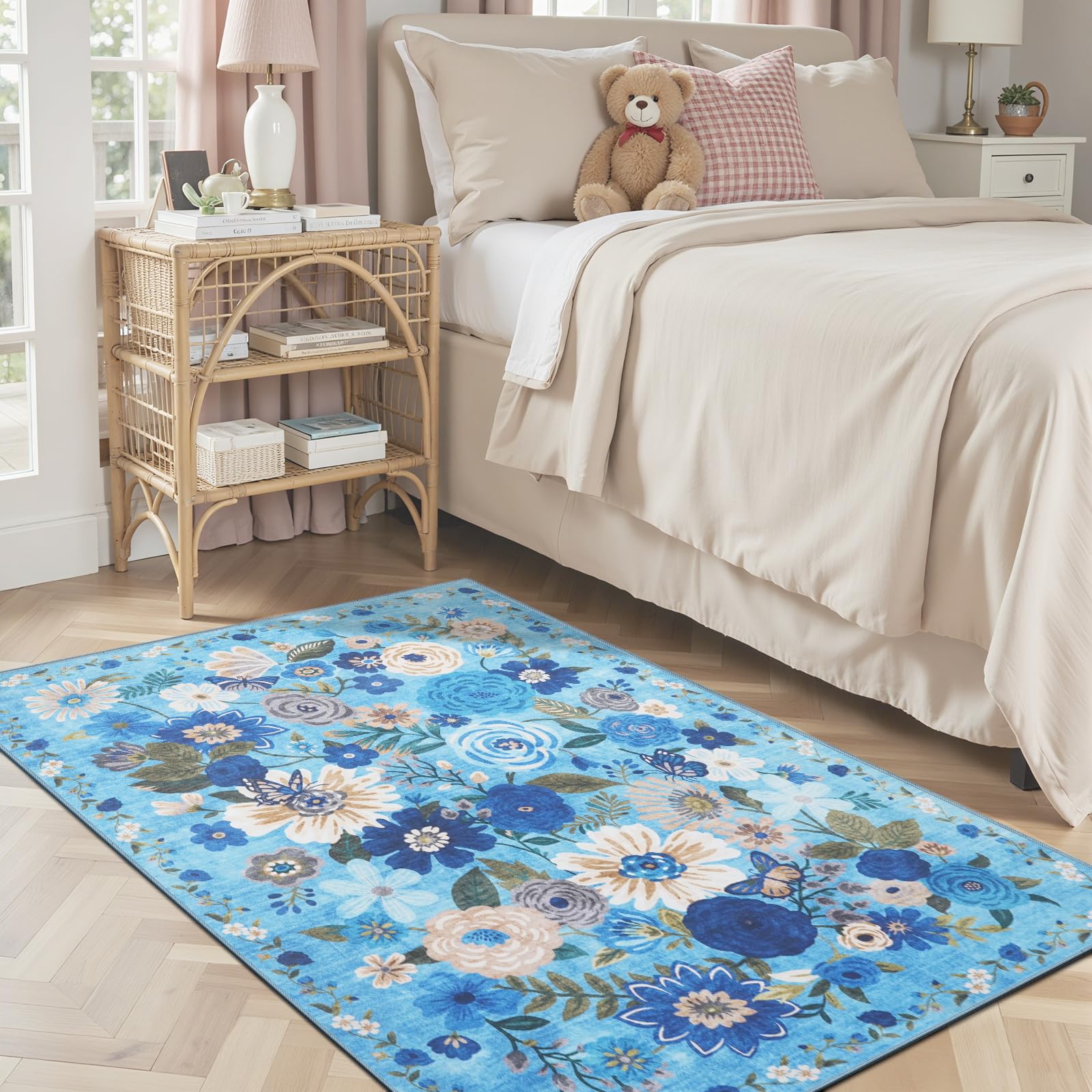 Floral Entryway 3x5 Rug for Bathroom Bedroom Washable Rug