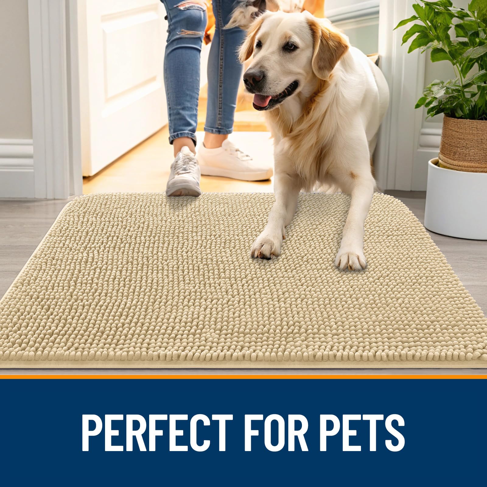 OLANLY Dog Door Mat for Muddy Paws 47x32, Super Absorbent Chenille Mud Mat