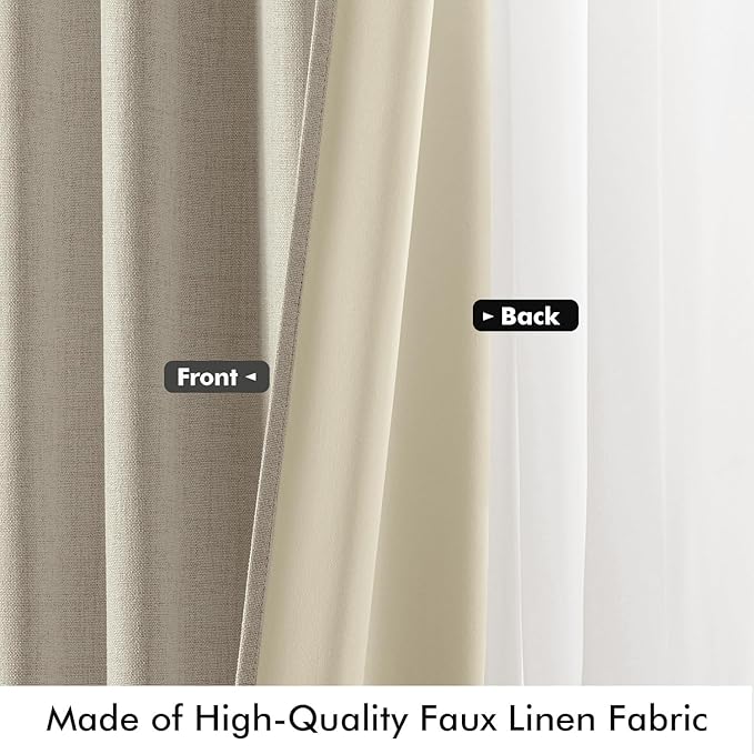 MIULEE 100% Blackout Linen Curtains for Bedroom, Stone Solid Luxury Decor Thermal Insulation Room Darkening Drapes for Living Room Nursery Back Tab Rod Pocket 42 x 63 Inches, 2 Panels