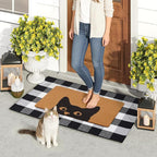 UINI Welcome Door Mat Combo Set, 28" x 43" Black and White Plaid Mat +17" x 30" Cat Welcome Mat, 2 PCS Doormat Set for Front Door, Entrance, Porch Decor, Non-Slip