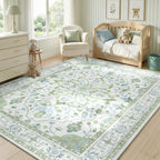 RELEANY Washable Area Rug, 5'x7', Green/White/Blue