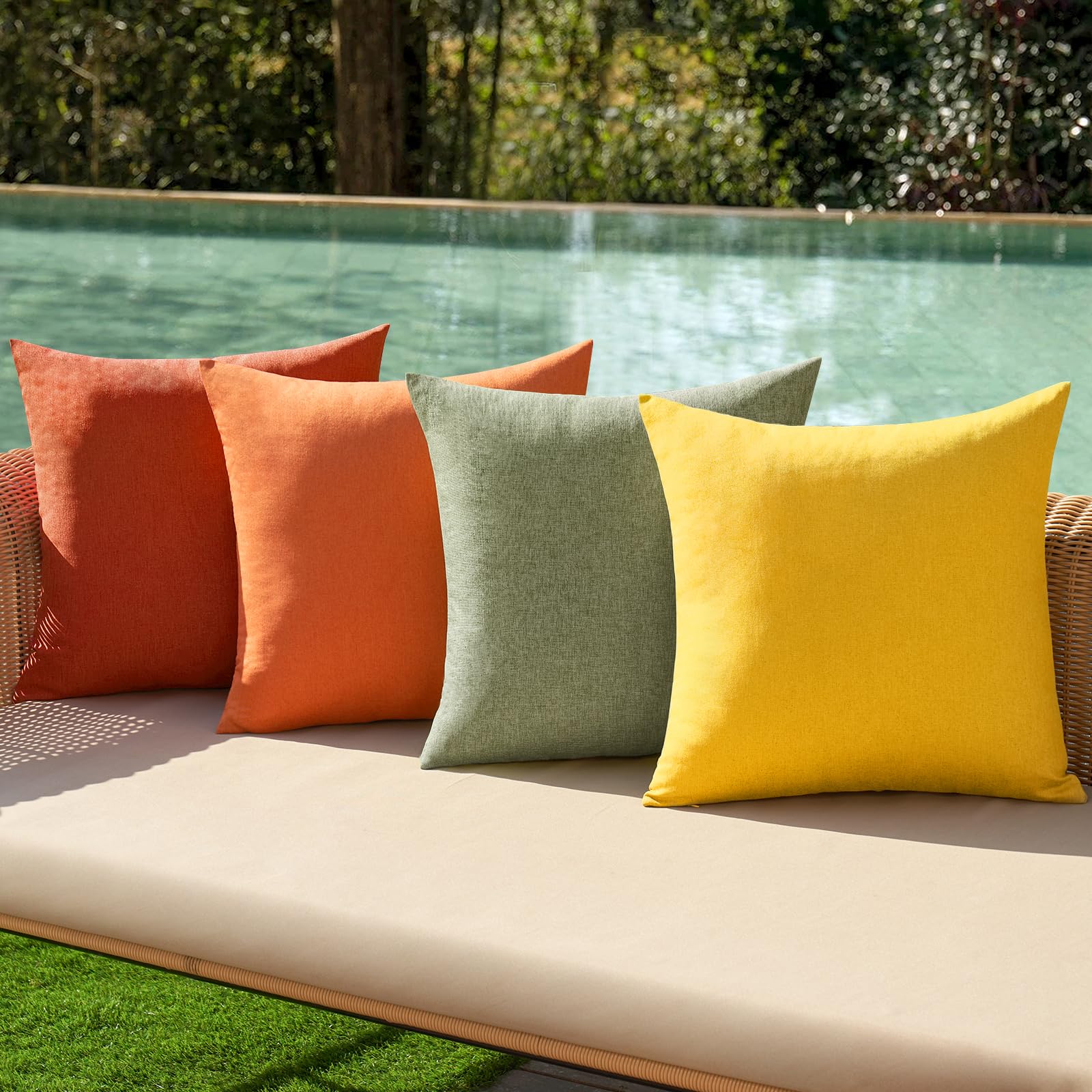 MIULEE Pack of 4 Decorative Outdoor Throw Pillow Covers Linen Waterproof Pillow Covers Summer Farmhouse Cushion Cases for Patio Garden Tent Balcony Couch Sofa 18x18 Inch Rust Green