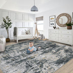 XLUEZ 8x10 Area Rugs for Living Room, Washable Modern Abstract Large Area Rug Neutral Soft Non Slip Kids Rug Stain Resistant Indoor Carpet for Bedroom Nursery Dining Room Office(BlackGreyGold, 8'x10')