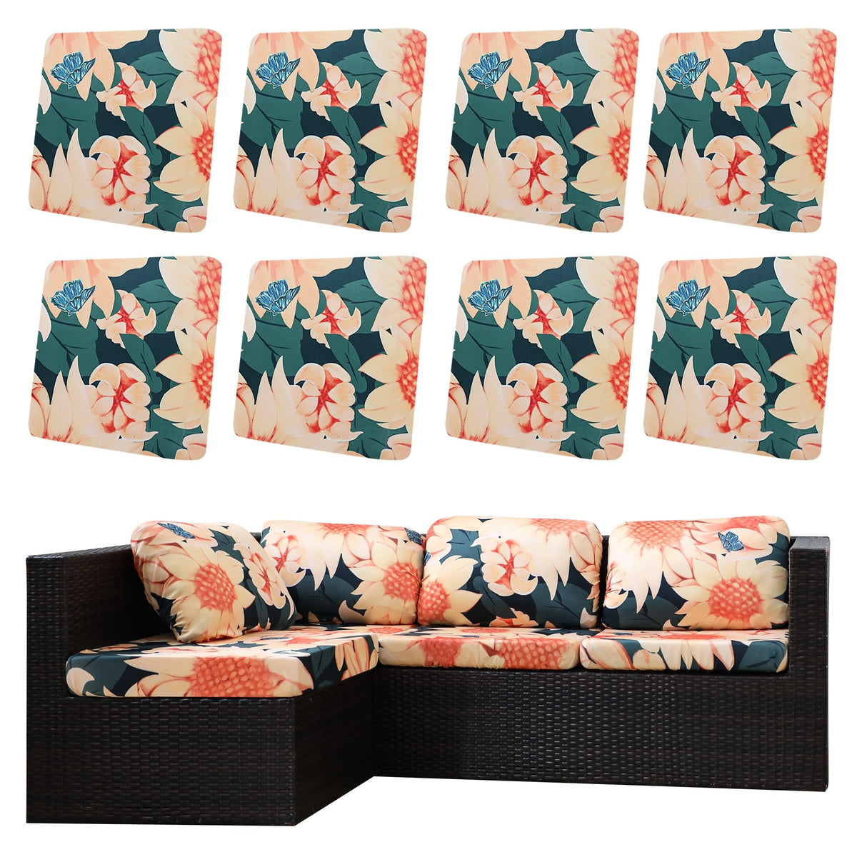 DREAHOTEXTIL 8Pcs Outdoor Cushion Covers, Elastic Patio Cushion Covers