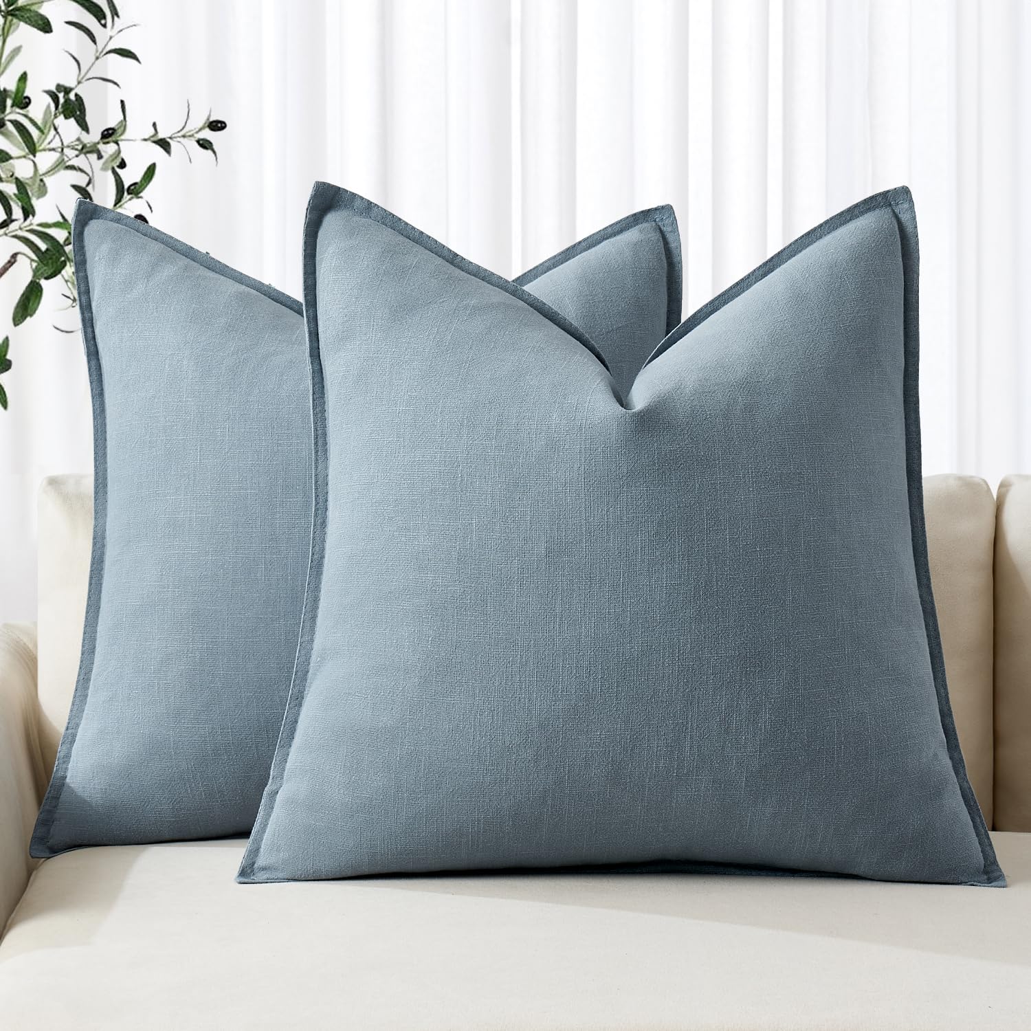MIULEE Decorative Linen Euro Sham Pillow Covers 22x22 Inch Blue Grey