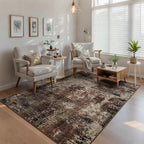 Ompaa Living Room Rug 5x7 Brown Area Rug Machine Washable Boho Coffee Rug Non Slip Abstract Vintage Indoor Large Rugs for Bedroom, Classroom, College Dorm, Farmhouse, Dining Room, Kids Playroom