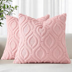 decorUhome Throw Pillow Covers 18x18 Inch Set of 2, Soft Plush Faux Wool Pink Solid Couch Pillow Covers, Accent Farmhouse Neutral Square Pillow Cases for Sofa Bed Living Room