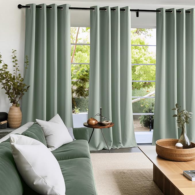 NICETOWN Room Darkening Draperies Curtains Panels, 2 Panels Sage Green W52 x L108