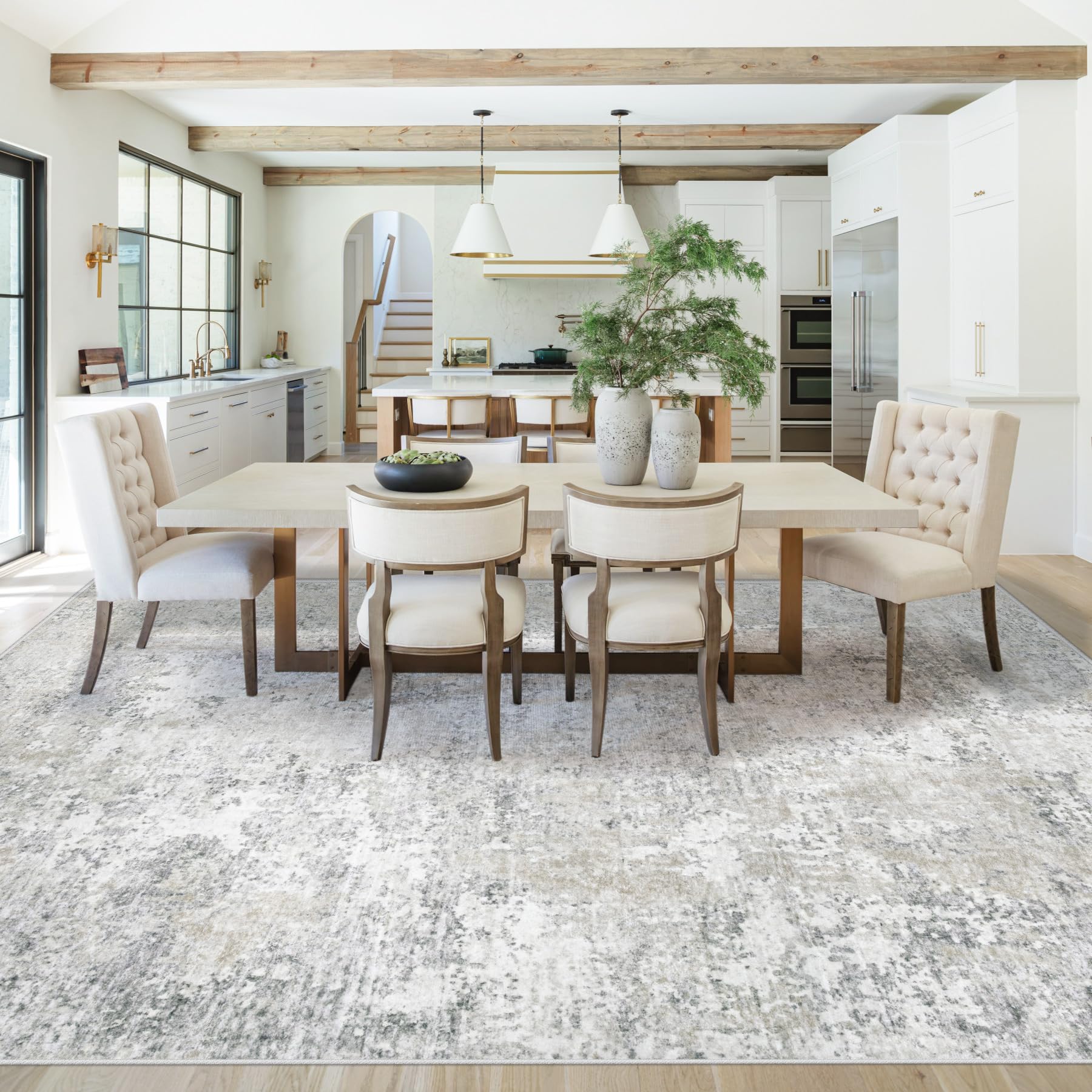 XLUEZ 8x10 Area Rugs for Living Room, Washable Modern Abstract Large Area Rug Neutral Soft Non Slip Kids Rug Stain Resistant Indoor Carpet for Bedroom Nursery Dining Room Playroom(BeigeGrey, 8'x10')