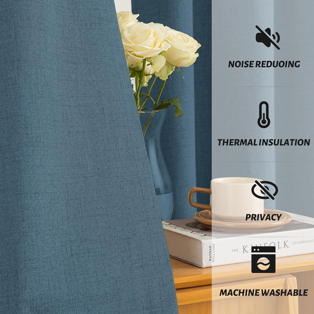 Yakamok Dusty Blue Linen Textured Curtains 96 Inches Long for Living Room