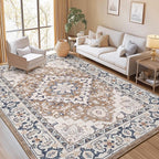 Lofus 8x10 Area Rugs for Living Room, Washable Area Rug, Rugs for Bedroom, Kitchen, Vintage Boho Carpet, Soft Non-Slip, Low Pile Large Area Rug for Office Dining Room, Floral Brown
