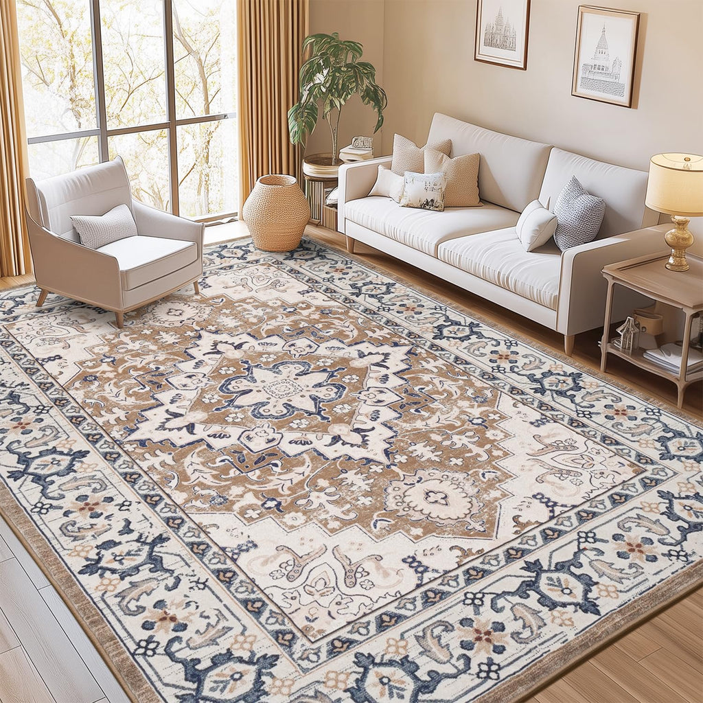 Lofus 8x10 Area Rugs for Living Room Bedroom, Soft Boho Carpet Floral Brown
