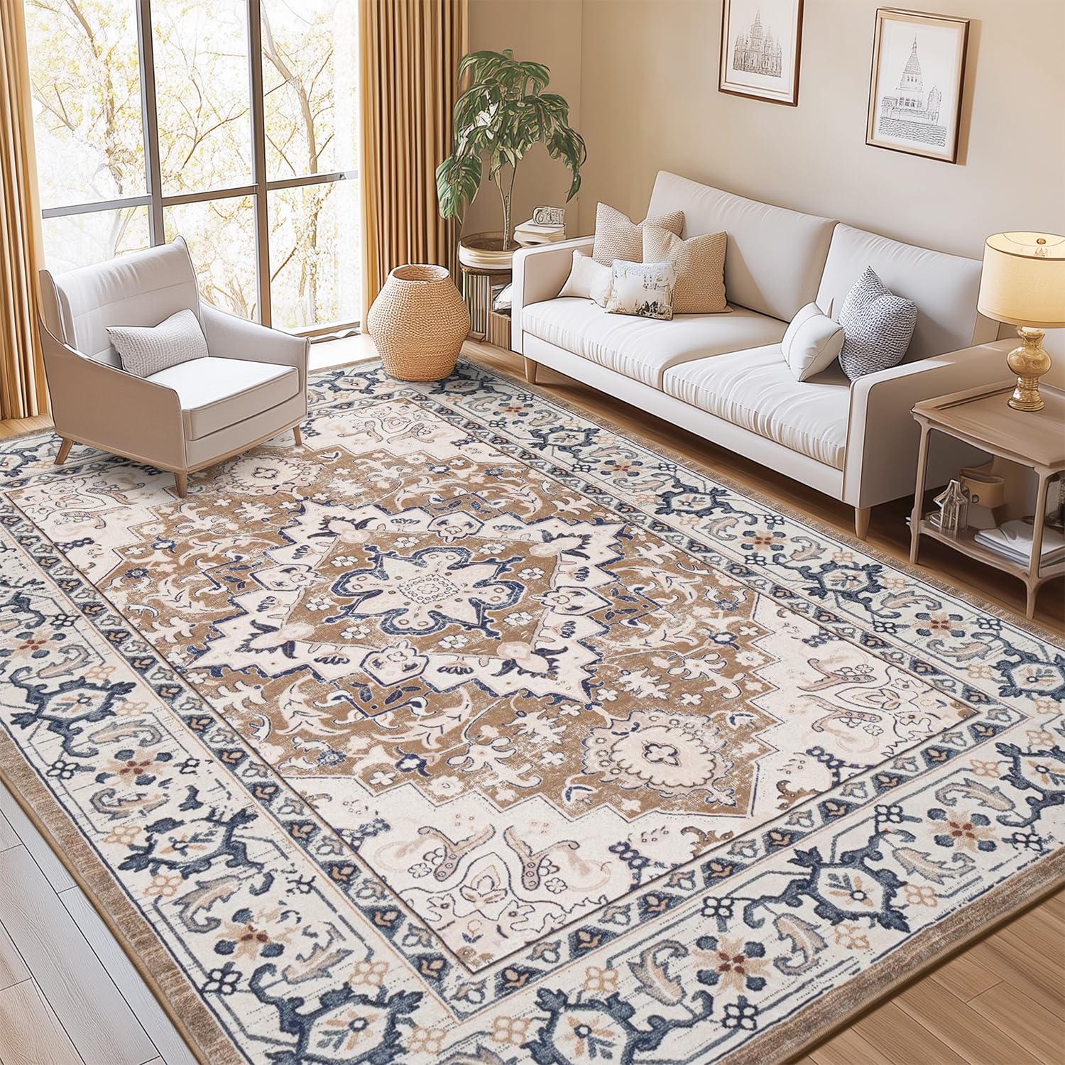 Lofus 8x10 Area Rugs for Living Room Bedroom, Soft Boho Carpet Floral Brown