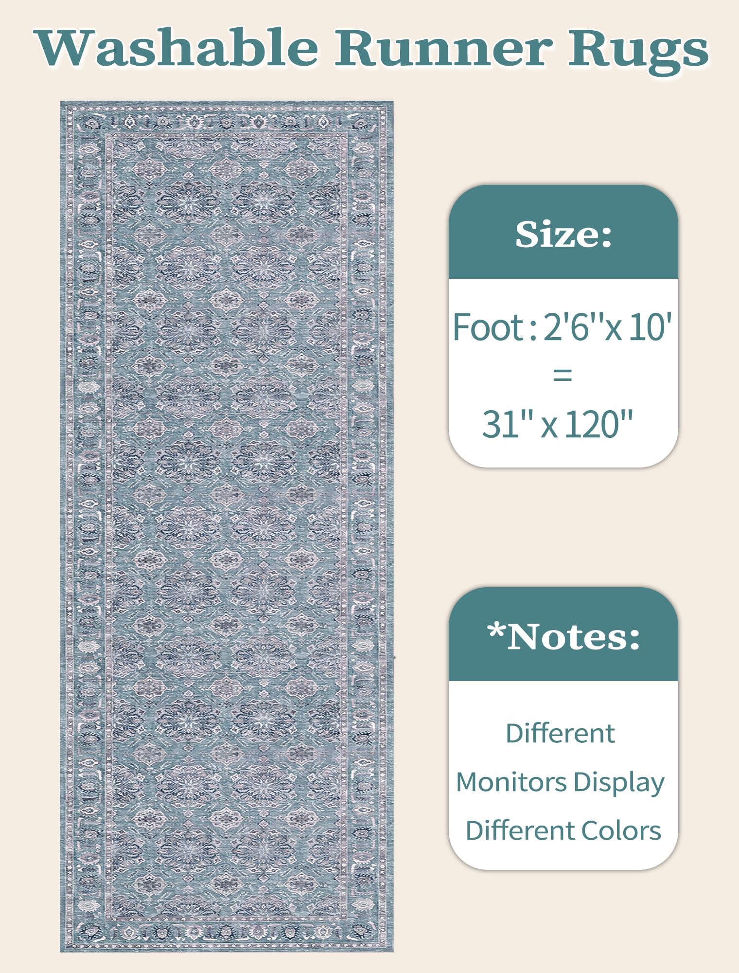 SERISSA 2'6"x10' Washable Non Slip Floral Boho Runner Rug for Hallway