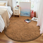 OLANLY Khaki Round Rugs for Bedroom - Machine Washable, 4 ft Circle Area Rugs for Living Room, Soft and Fluffy Shaggy Carpet for Teen Girl and Boys, Nursery Rooms, Dorms, Home Decor Aesthetic