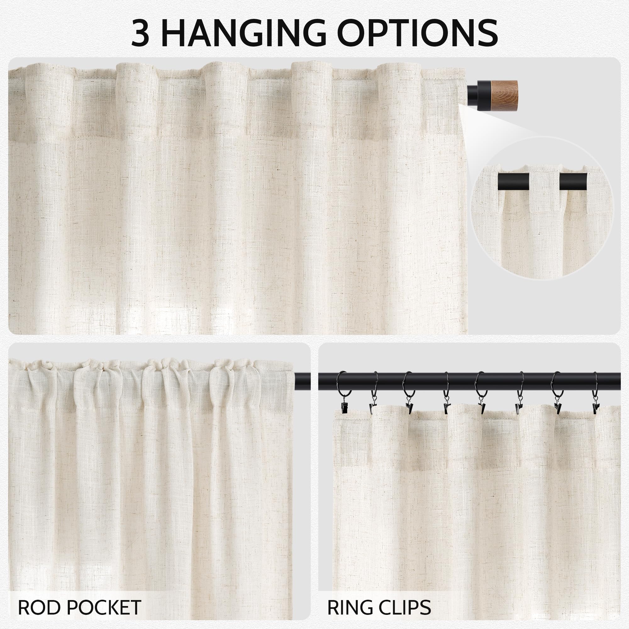 Nanspring Modern Linen Curtains 84 Inch Length 2 Panels Set for Living Room Light Filtering Semi Sheer Curtain Back Tab Neutral Luxury Modern Farmhouse Decor Linen Blend Drapes for Bedroom 52x84