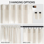 Nanspring Modern Linen Curtains 84 Inch Length 2 Panels Set for Living Room Light Filtering Semi Sheer Curtain Back Tab Neutral Luxury Modern Farmhouse Decor Linen Blend Drapes for Bedroom 52x84