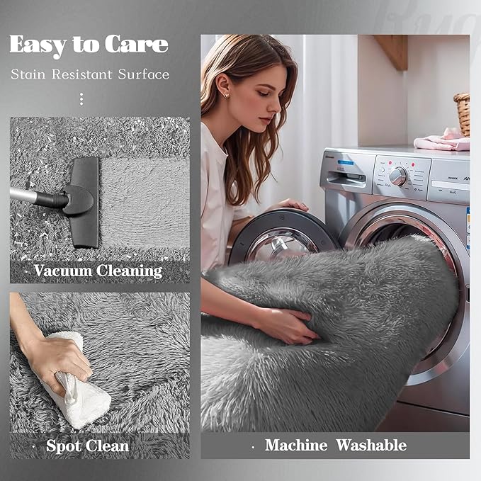 6x9 Area Rug for Living Room: Fluffy Shag Soft Washable Rugs Large Fuzzy Plush Indoor Carpet for Bedroom Nursery Playroom Kids Girls Boys Room (Dark Grey, 6'x9')