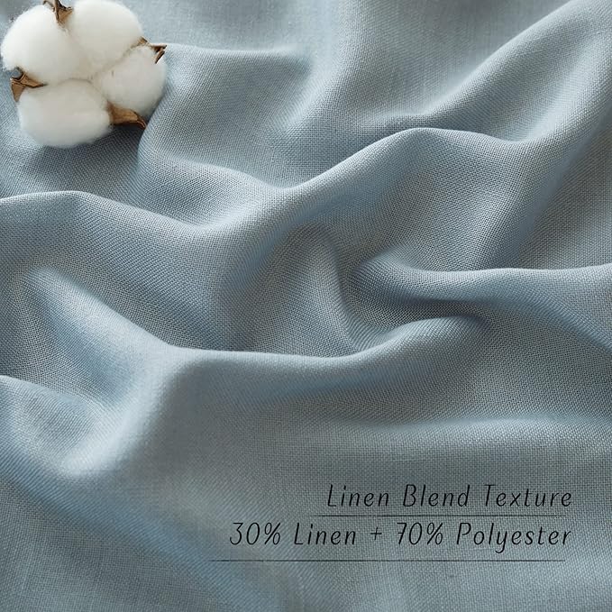 NICETOWN Linen Curtains 96 inches Long for Living Room, Grommet Semi Sheer Drapes Linen Weave Window Treatments Privacy Added with Light Filtering for Bedroom, Stone Blue, W34 x L96, 2 Panels