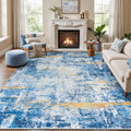 Rugflix 8x10 Area Rugs for Living Room, Washable Sky Blue Gold Large Rug