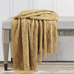 BOURINA Mustard Throw Blanket 50 x70 Inch Jacquard Throw Knitted Blanket