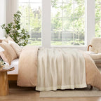 Snuggle Sac Queen Size Oversized Super Soft Bed Blanket - Warm & Cozy Knit Fuzzy Microfiber Blankets in Heather Ivory, 90 x 90