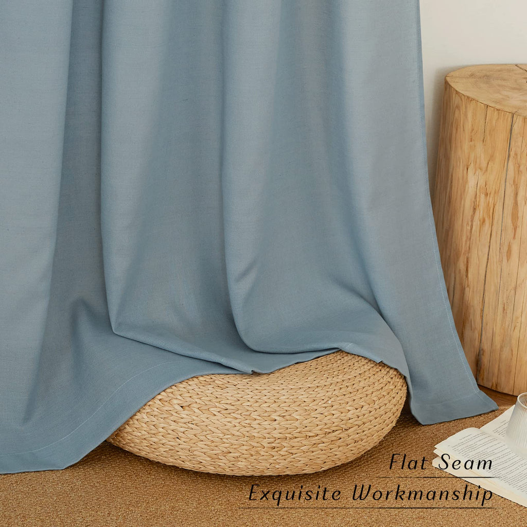 NICETOWN Thick Linen Blend Curtains Flax Textured for Bedroom, Rustic Grommet Semi Sheer Privacy Added Window Curtains & Drapes Light Filtering for Nursery, Stone Blue, W42 x L63, Set of 2