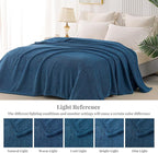 Whale Flotilla Twin Size Fuzzy Fleece Blanket for Bed, 60x80 Inch Fluffy Warm Soft Jacquard Blankets for All Season, Lightweight and Cozy, Navy Blue